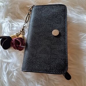 Michael Kors MK Logo Black and Brown  Textured Wallet / Phone Case.